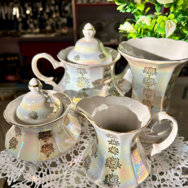 Кофейный сервиз Коростенский ФЗ 1990гг. Тонкий фарфор, люстр, позолота. Цена за 15пр. Картинка 9